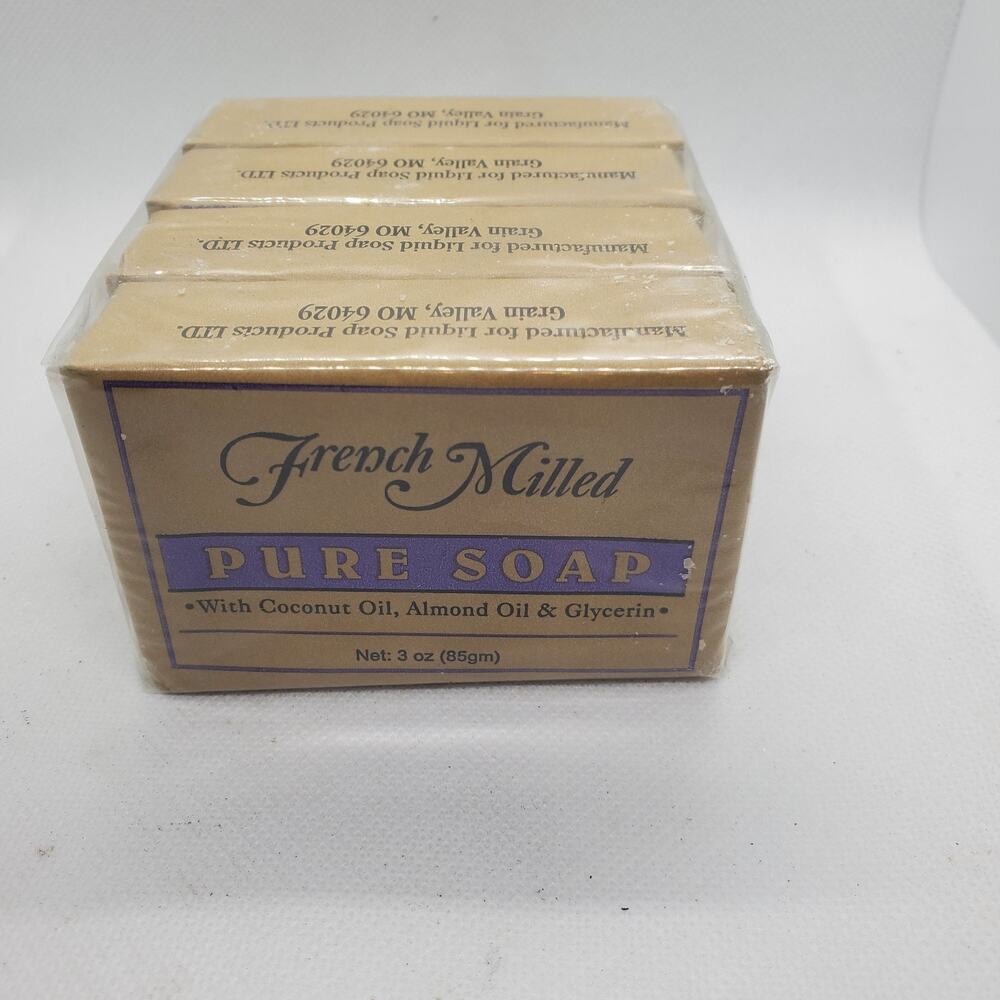 French Milled Pure Bar Soap Lot of 4 Coconut Almond Oil Glycerin Bath Body 85g